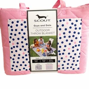 Scout Pink and Blue Polka Dot Outdoor Throw Blanket 60x72. New!